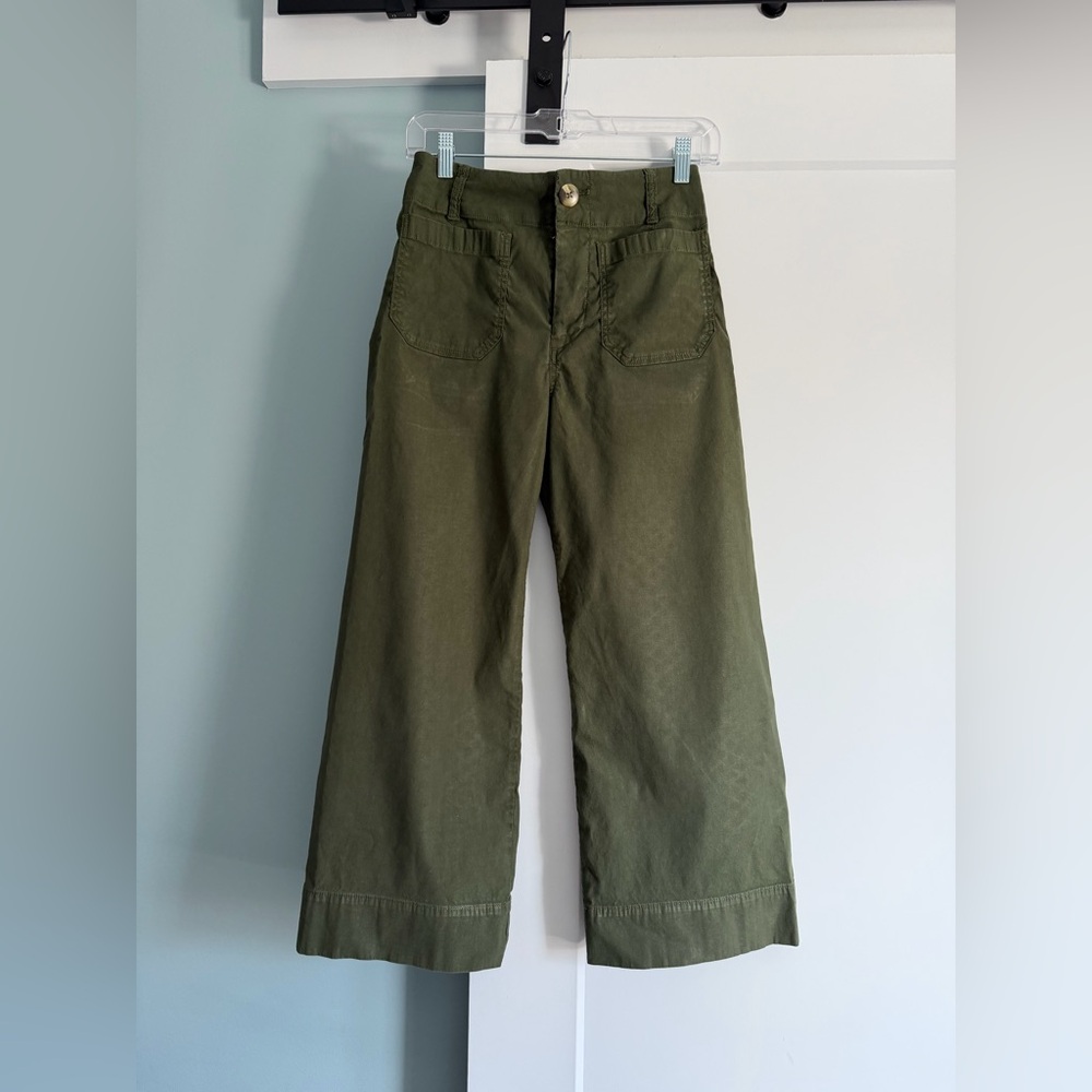 Anthropologie Magic Fabric Olive Green Cropped Wide-Leg Pants